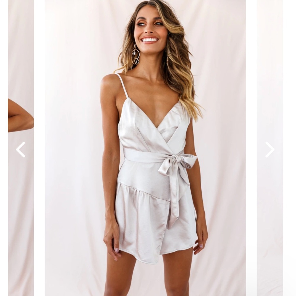 Selfie Leslie champagne wrap romper. Size L. Fits more like a M